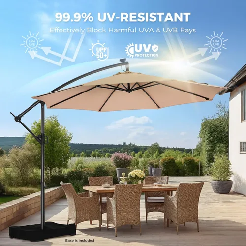 Miniatura 2 de HOMSHADE - Sombrilla de patio de 10 pies con luces solares, voladiza, con luz y base, sombrilla colgante para exteriores con protección UV UPF50+