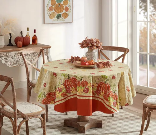Miniatura 5 de Newbridge Mantel de vinilo de franela con estampado de calabaza de cachemira, diseño de calabaza y hojas de otoño, mantel de vinilo de fácil cuidado