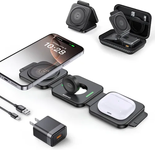 Estación de carga inalámbrica magnética plegable 3 en 1 para dispositivos Apple, organizador de viaje y escritorio compatible con iPhone 17-12, para