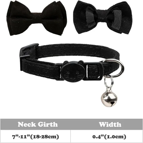 Miniatura 7 de Love Dream Collar de gato con pajarita y campanas, paquete de 2 collares de terciopelo de seguridad para gatitos con pajarita extraíble para gatos