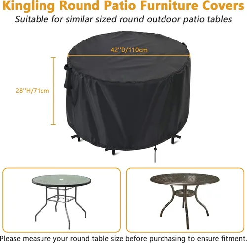 Miniatura 2 de Kingling Fundas impermeables para muebles de patio, fundas redondas para mesa de patio de 42 pulgadas, resistentes al aire libre, para comedor