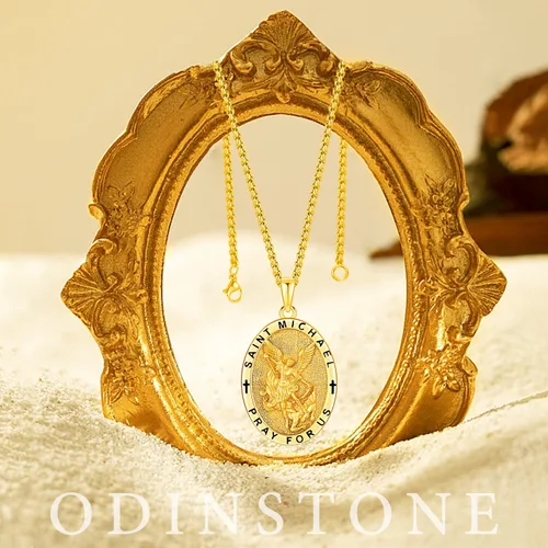 Miniatura 259 de Odinstone Collar de plata de ley 925 con medalla de San Miguel/San Cristóbal/San Benito/Crucifijo de Jesús/San Uriel/Arcángel Rafael para hombres