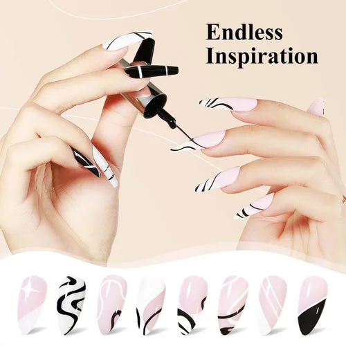 Miniatura 4 de MIZHSE Gel Liner Nail Art Polish Pintura en gel en blanco y negro para uñas, diseño de líneas de remolino, pintura de puntos, kit de manicura