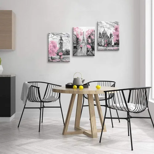 Miniatura 6 de Lienzo de pared en blanco y negro para sala de estar, dormitorio, baño, niñas, rosa, temática de París, decoración de habitación, impresión de Rosa