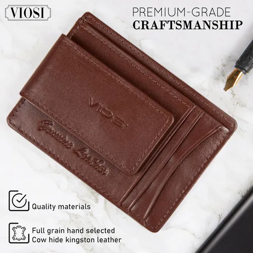 Miniatura 3 de Billetera con clip magnético con bolsa frontal de cuero de hombre, Viosi RFID, Marrón