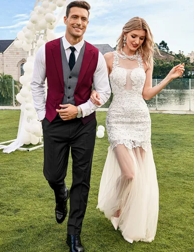 Miniatura 2 de COOFANDY - Chaleco de traje en capas para hombre, chalecos de vestir formales, chaleco de boda ajustado