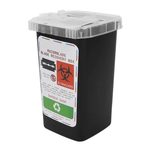 Miniatura 9 de Contenedores de desecho, contenedor de cuchillas de eliminación, barbería, peluquería, peluquería, cuchillo de afeitar, caja de recolección de Negro