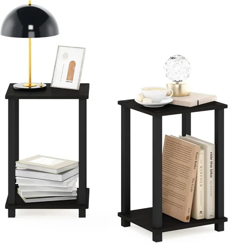 Miniatura 12 de Furinno Simplistic Mesita lateral auxiliar y de noche de 1 nivel con postes de plástico, pino ámbar/negro