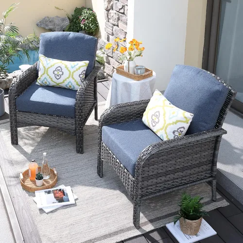 ovios Juego de muebles de 2 piezas para patio, 2 sillas de mimbre de ratán, con respaldo alto y cómodos cojines, para todo tipo de clima, exteriores