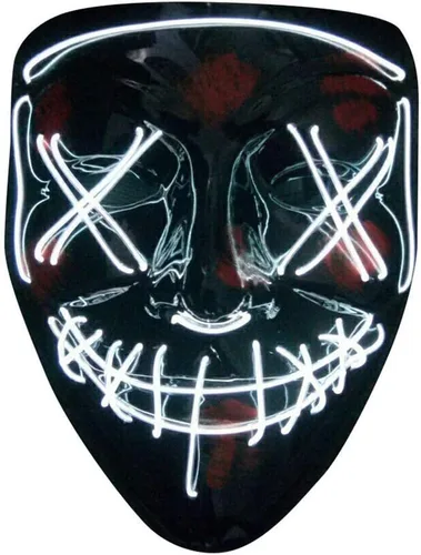 Máscara LED aterradora de Halloween, máscara de purga iluminada para festival, fiesta de cosplay Blanco