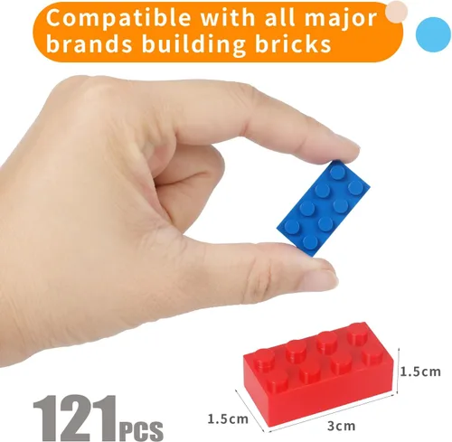 Miniatura 3 de Bloque de construcción multicolor, 121 piezas de 2 x 4, compatible con bloques de construcción clásicos, juguetes creativos de bloques