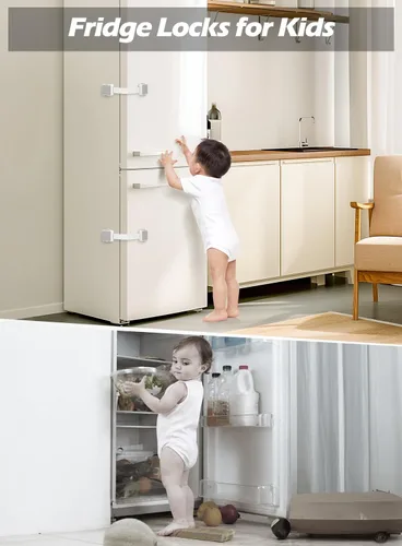 Miniatura 3 de Paquete de 2 cerraduras de seguridad a prueba de bebés seguras para niños, para gabinete, cajón, refrigerador, horno, lavavajillas, puertas, asiento