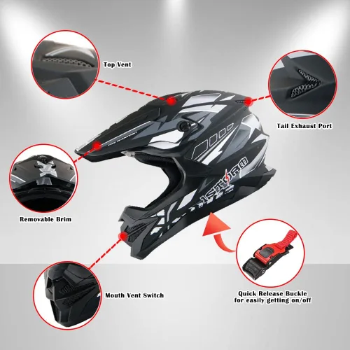 Miniatura 3 de 1Storm - Casco de motocross para adultos, bicicleta de montaña de descenso, BMX, MX, ATV, motocicleta todoterreno, estilo Storm HF803; negro mate