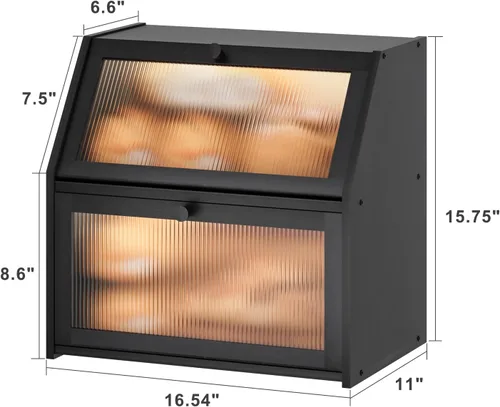 Miniatura 6 de Caja de pan extra grande negra para mostrador de cocina, caja de pan de bambú de doble capa grande, capacidad de almacenamiento de pan de madera