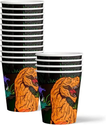 Miniatura 3 de Juego para fiesta de cumpleaños de dinosaurio T-rex rugiendo, equipo de abundantes suministros platos, servilletas, vasos de Vajilla para 16