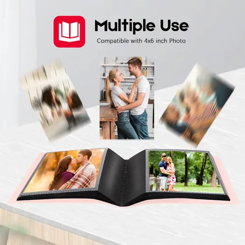 Miniatura 2 de Álbum de fotos pequeño de 4 x 6 pulgadas, página interior negra con banda elástica fuerte, cada álbum pequeño tiene capacidad para 64 fotos, mini