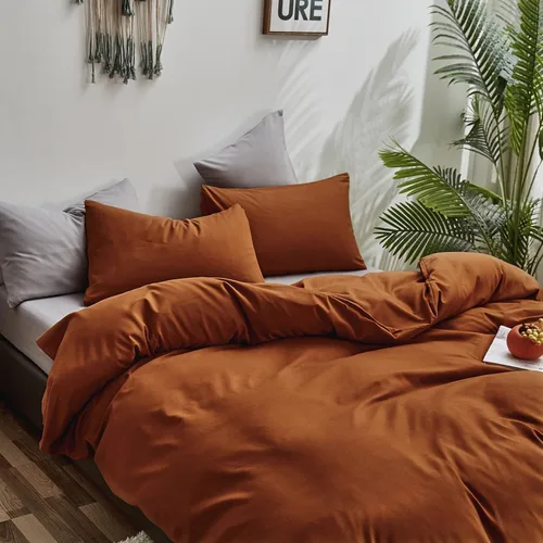 Miniatura 4 de Houseri - Juego de edredón color naranja tostado, tamaño King, ropa de cama terracota, 3 piezas, para mujeres y hombres, edredón naranja tostado