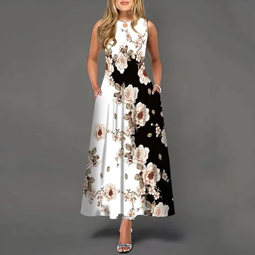Miniatura 2 de Vestidos para mujer, cuello redondo, sin mangas, maxivestido suelto, liso, casual, con bolsillos