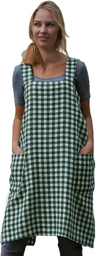 Miniatura 18 de Larmliss Delantal tipo pinafore cuadrado para mujer, para hornear, cocinar, jardinería, con espalda cruzada, mezcla de algodón/lino, con 2 bolsillos