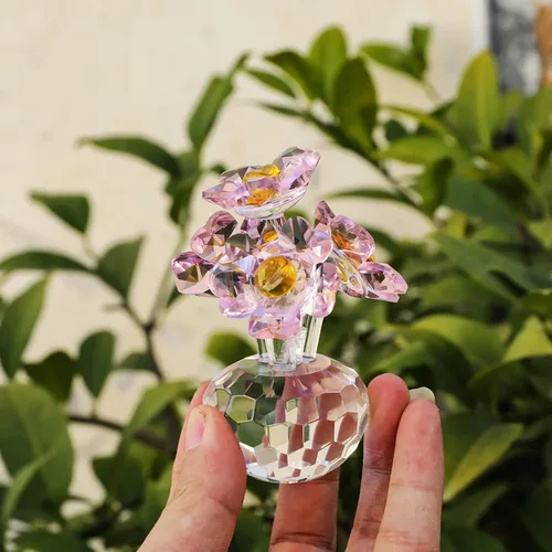 Miniatura 7 de Figura de flor rosa de cristal hecha a mano con jarrón redondo, regalos románticos de flores para mujeres en el día de San Valentín, día
