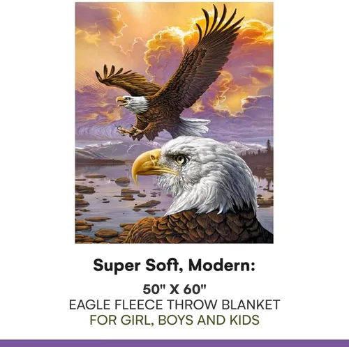 Miniatura 4 de Dawhud Direct Manta de forro polar de águila, 50 x 60 pulgadas, estampado de águila voladora, felpa súper suave, unisex, color Iii Eagle Clouds