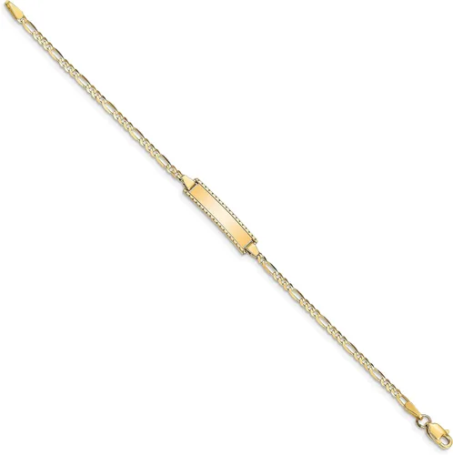 Miniatura 4 de Pulsera de identificación personalizada de oro amarillo de 14 quilates pequeña Figaro Link 6 pulgadas 6mo -5 años