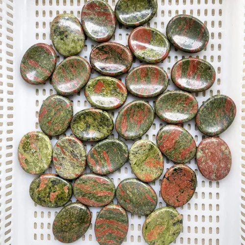 Miniatura 5 de Fekuar Piedra Natural de Cristal Unakita para el Pulgar, Piedra de Bolsillo Tallada a Mano para Alivio del Estrés y Meditación, en Forma Ovalada