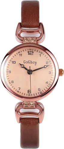 Top Plaza Relojes vintage para mujer, correa de cuero, bonitos números arábigos, fácil de leer, reloj de vestir de circón para mujeres pequeñas