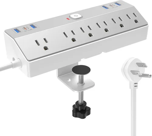 Miniatura 8 de JXGUCAT - Regleta de alimentación con abrazadera de escritorio de 6 pies con puertos USB C de 40 W, enchufe plano para montaje en escritorio