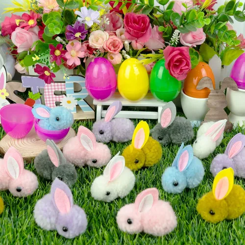 Miniatura 3 de Paquete de 24 juguetes de peluche rellenos de huevos de Pascua, coloridos rellenos de huevos de Pascua a granel para niños, adolescentes, niños