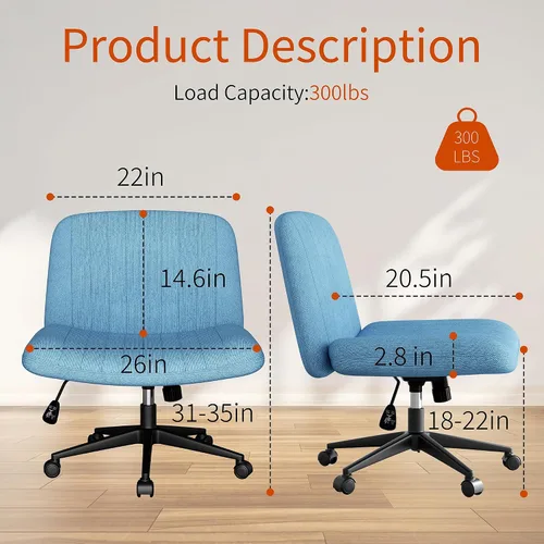 Miniatura 2 de Silla cruzada con ruedas, silla de oficina con patas cruzadas, sillas de oficina sin brazos, sillas de oficina giratorias de altura ajustable