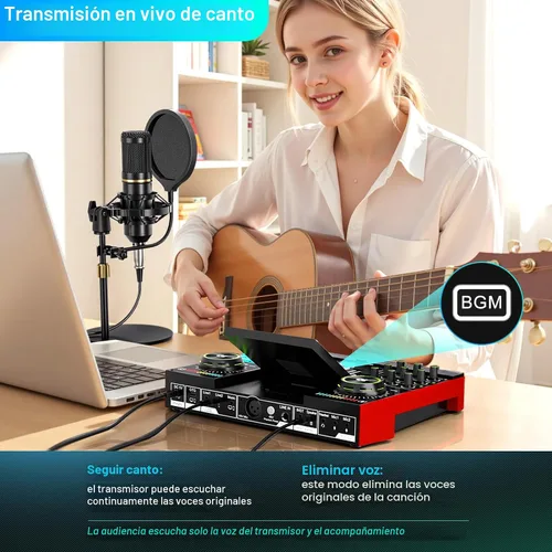 Miniatura 6 de Paquete de micrófono para podcast con mezclador de audio de tarjeta de sonido en vivo, paquete de equipo de podcast con micrófono de condensador