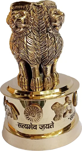 Miniatura 6 de PARIJAT HANDICRAFT Columna de estambh de latón Ashoka emblema de bandera nacional de cuatro leones satyamev jayete adornado escritorio papel