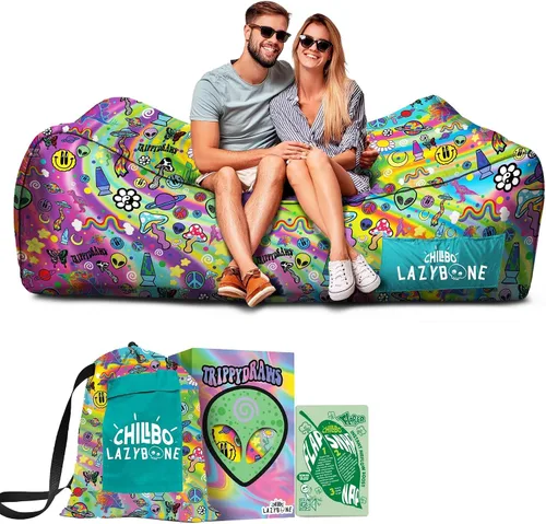 Miniatura 14 de Chillbo Inflatable Couch – Unique Designs - No-Pump Setup, Ripstop Polyester, Stability Pegs, Fun Prints - Portable Air Inflatable Lounger for Azul