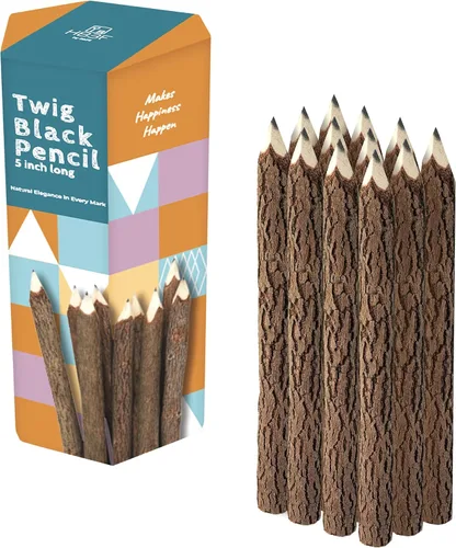 Miniatura 10 de BSIRI Paquete de 12 lápices de madera negra de 3 pulgadas con diseño de corteza de árbol en lápices de ramitas rústicas de madera, regalos únicos