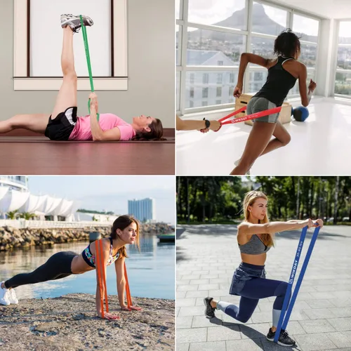 Miniatura 9 de WIKDAY Juego de 5 bandas de resistencia para hacer ejercicio, bandas de entrenamiento para hombres y mujeres, estiramiento corporal, entrenamiento