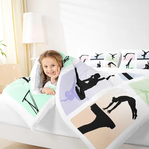 Miniatura 34 de Erosebridal Juego de ropa de cama de princesa de ballet, tamaño Queen, juego de edredón de 3 piezas para niñas bailarinas de ballet, lindo juego