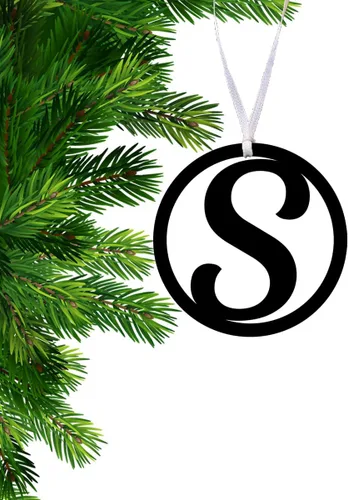 Etiqueta de calcetín con inicial S, adorno de árbol de Navidad con monograma S X-Mas, decoración inicial de guirnalda de Navidad, etiquetas de