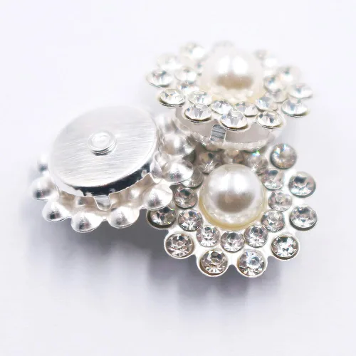 Miniatura 5 de 120pcs 0.551 in Girasol Perla Plata Cristales Botones Coser en Diamantes de Imitación para Ropa Tela Accesorios de Costura
