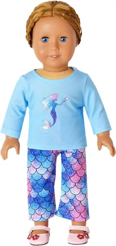 Miniatura 34 de QPANCY Conjunto de pijamas a juego para niñas y muñecas, pijamas de manga larga para otoño e invierno