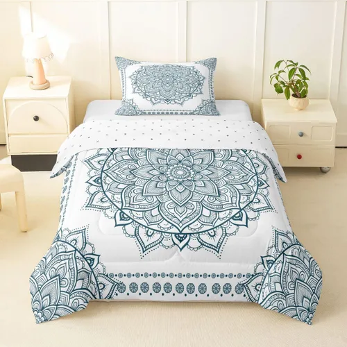 Miniatura 13 de Erosebridal Chic - Juego de edredón de flores tamaño Queen, juego de ropa de cama estética con mandala, juego de edredón gris turquesa, juego