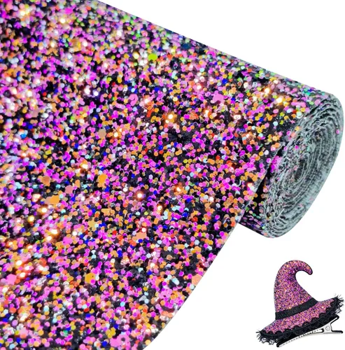 Miniatura 11 de Rollo de tela negra brillante con purpurina gruesa plateada, 12 x 52 pulgadas, color mixto brillante, invierno, Halloween, piel sintética