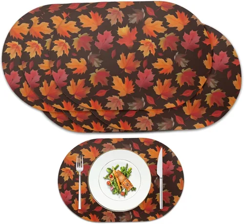 Miniatura 25 de Pumpkin Placemats Set of 4 Ghost Non Slip Washable Heat Resistant Place Mats 12x18 Inch Round Tablemats for Dining Kitchen Party Daily Table Decor