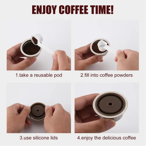 Miniatura 6 de Vainas reutilizables para máquina Nespresso Vertuo, juego de cápsulas de café recargables de acero inoxidable de 230ml con 1 tapa de silicona, 1