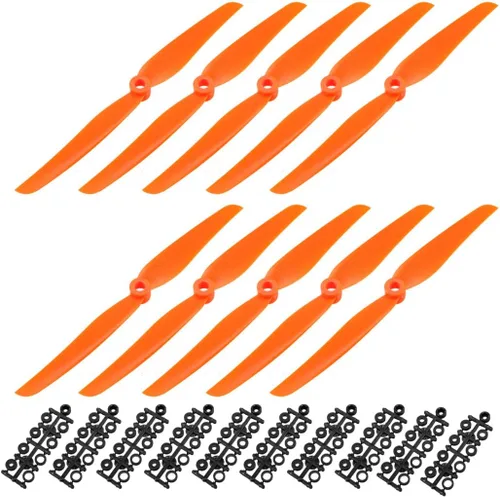 Miniatura 8 de uxcell RC Propellers CW 6035 6x3.5 pulgadas 2 paletas de ala fija para juguete de avión, nailon naranja, 10 piezas con anillos adaptadores