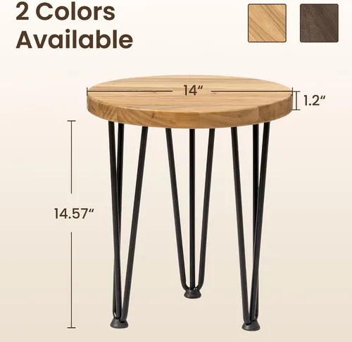 Miniatura 2 de Fun Memories Mesa auxiliar redonda – Mesa anidable de madera de olmo con patas de metal y base antideslizante – Mesas auxiliares rústicas anidables