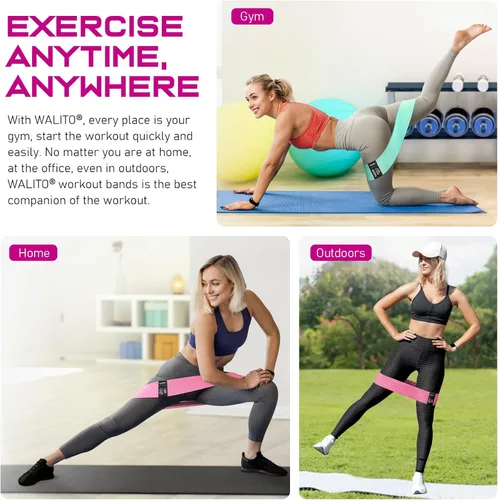 Miniatura 4 de WALITO Bandas de Resistencia para Entrenamiento, Bandas de Ejercicio de Tela para Piernas y Glúteos, Bandas de Entrenamiento para Mujeres y Hombres