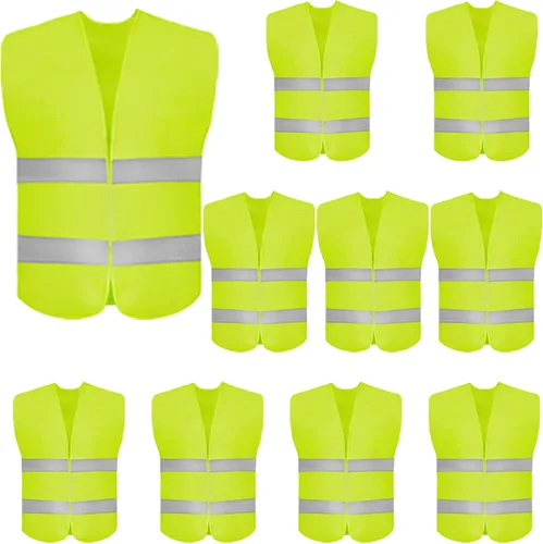 DUSKCOVE Paquete de 10 chalecos de seguridad de alta visibilidad para trabajo de tráfico, correr, topógrafo y guardia de seguridad, chaleco de