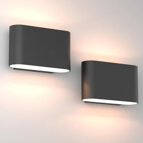 Aipsun Juego de 2 Apliques de Pared LED Modernos Negros Luces de Pared para Interiores con Cableado Fijo Hacia Arriba y Hacia Abajo Luz de Montaje