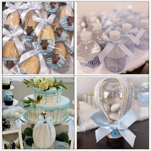 Miniatura 6 de 100 lazos preatados azul satinado de 3 pulgadas con lazos giratorios, bolsas de golosinas, paletas para pasteles y galletas